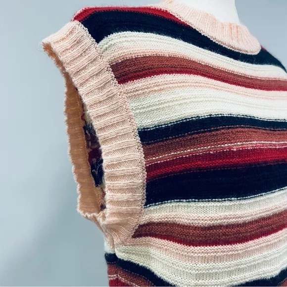 VRG GRL M Pink Striped Retro Mod 70s Soft Fuzzy Sweater Vest Academia VTG Y2K
