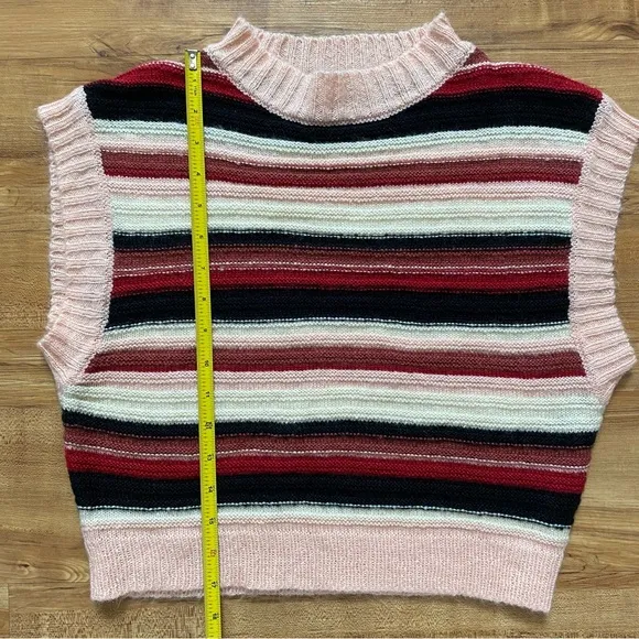 VRG GRL M Pink Striped Retro Mod 70s Soft Fuzzy Sweater Vest Academia VTG Y2K