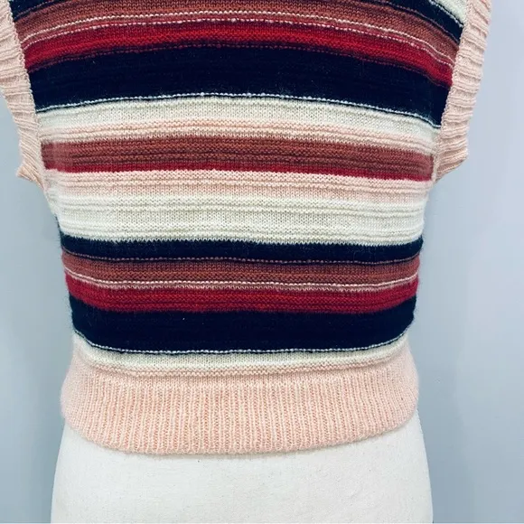 VRG GRL M Pink Striped Retro Mod 70s Soft Fuzzy Sweater Vest Academia VTG Y2K