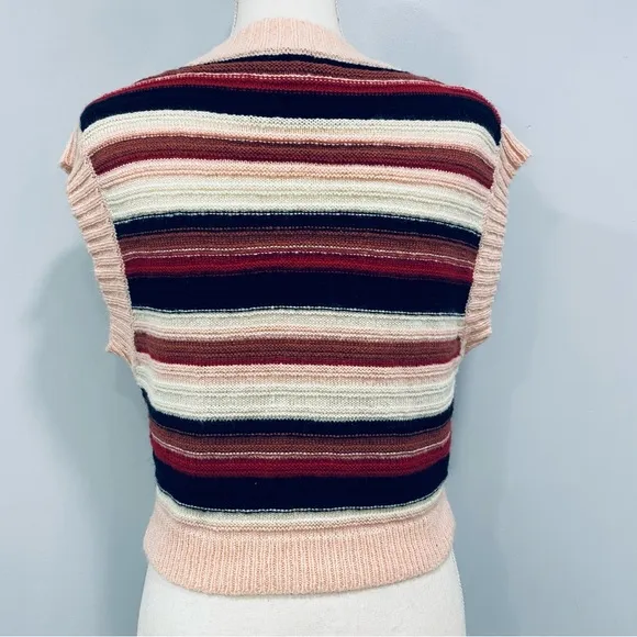 VRG GRL M Pink Striped Retro Mod 70s Soft Fuzzy Sweater Vest Academia VTG Y2K