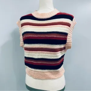 VRG GRL M Pink Striped Retro Mod 70s Soft Fuzzy Sweater Vest Academia VTG Y2K