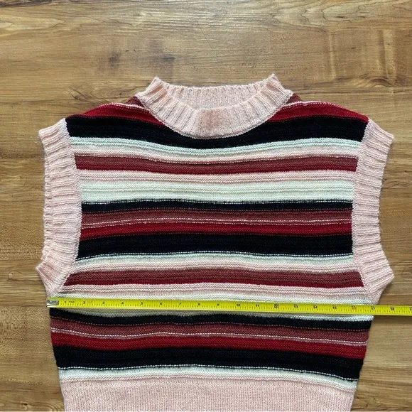 VRG GRL M Pink Striped Retro Mod 70s Soft Fuzzy Sweater Vest Academia VTG Y2K
