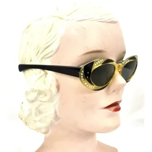 VTG Sunglasses Made In France  Oval Cateye Cat Eye 2 Tone Rhinestone 1950-60s