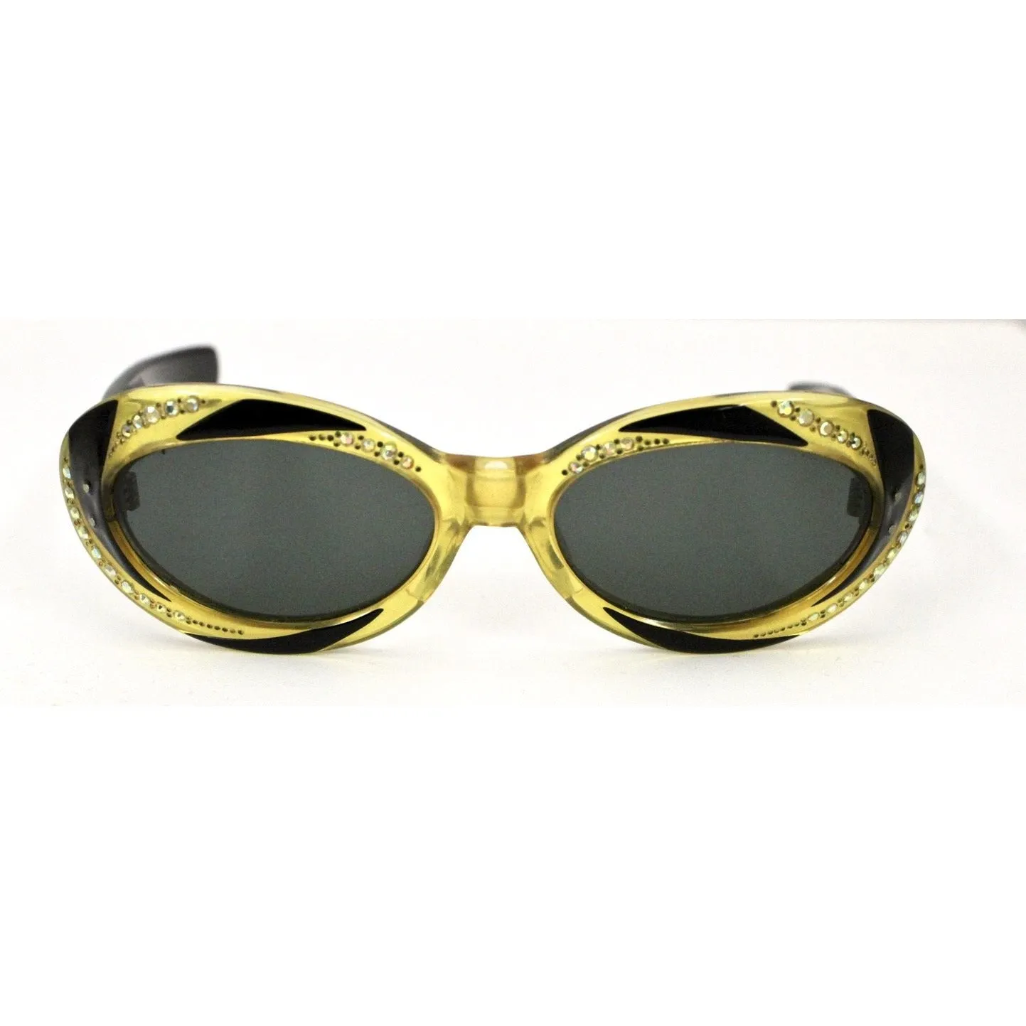 VTG Sunglasses Made In France  Oval Cateye Cat Eye 2 Tone Rhinestone 1950-60s