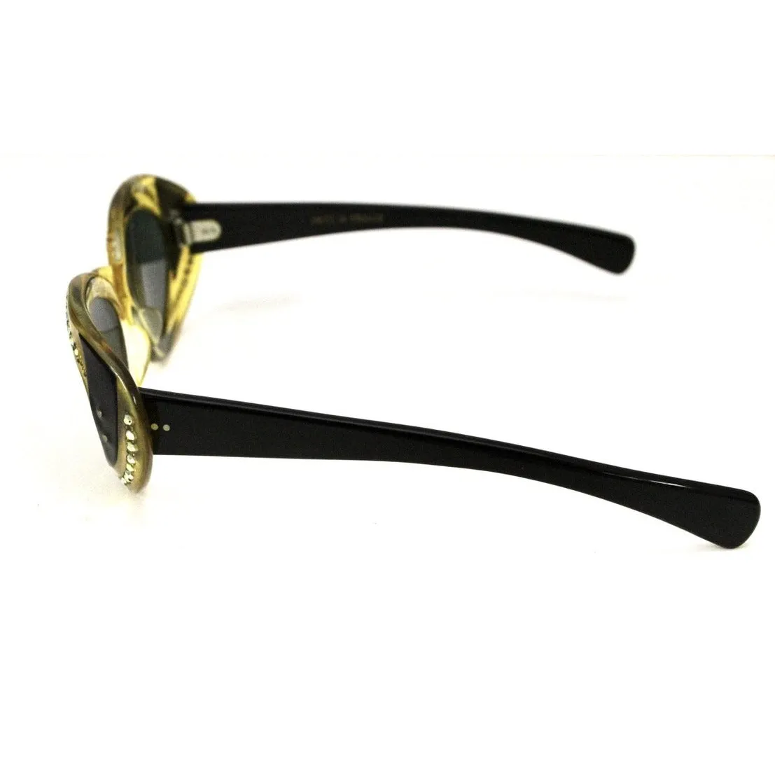 VTG Sunglasses Made In France  Oval Cateye Cat Eye 2 Tone Rhinestone 1950-60s