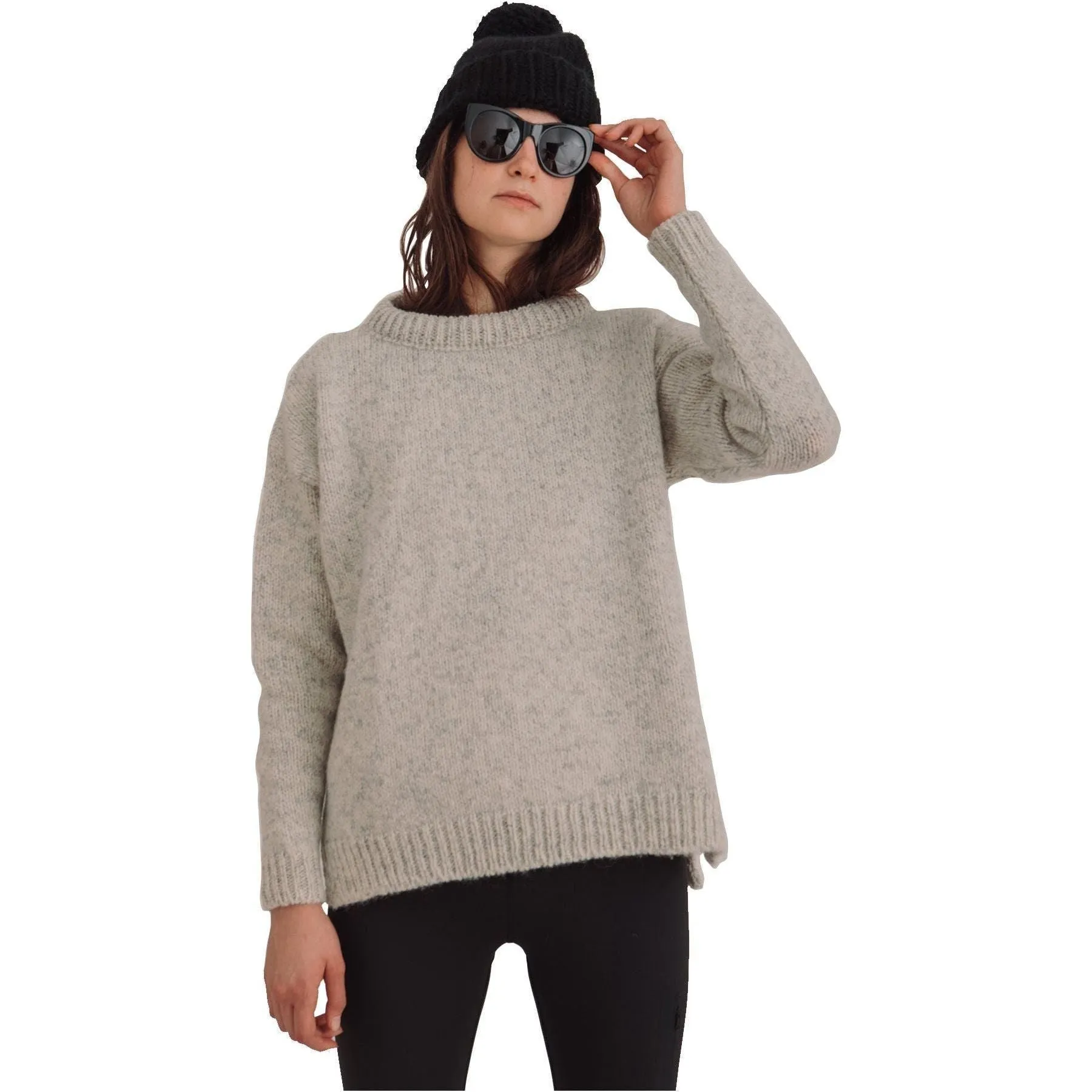 W Nansen Split Seam Sweater, Grey Melange