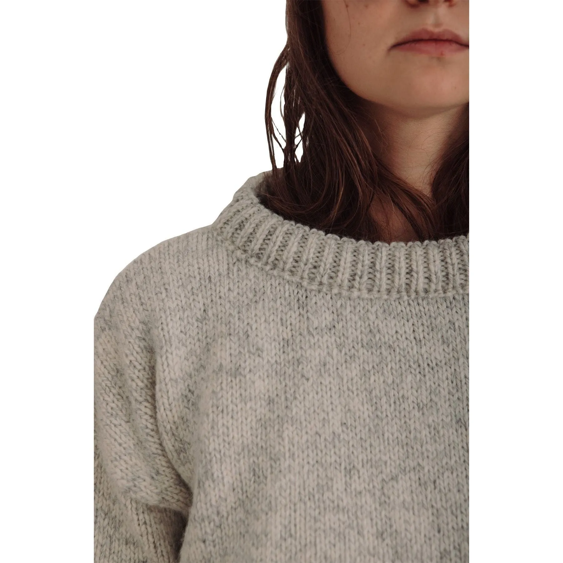 W Nansen Split Seam Sweater, Grey Melange