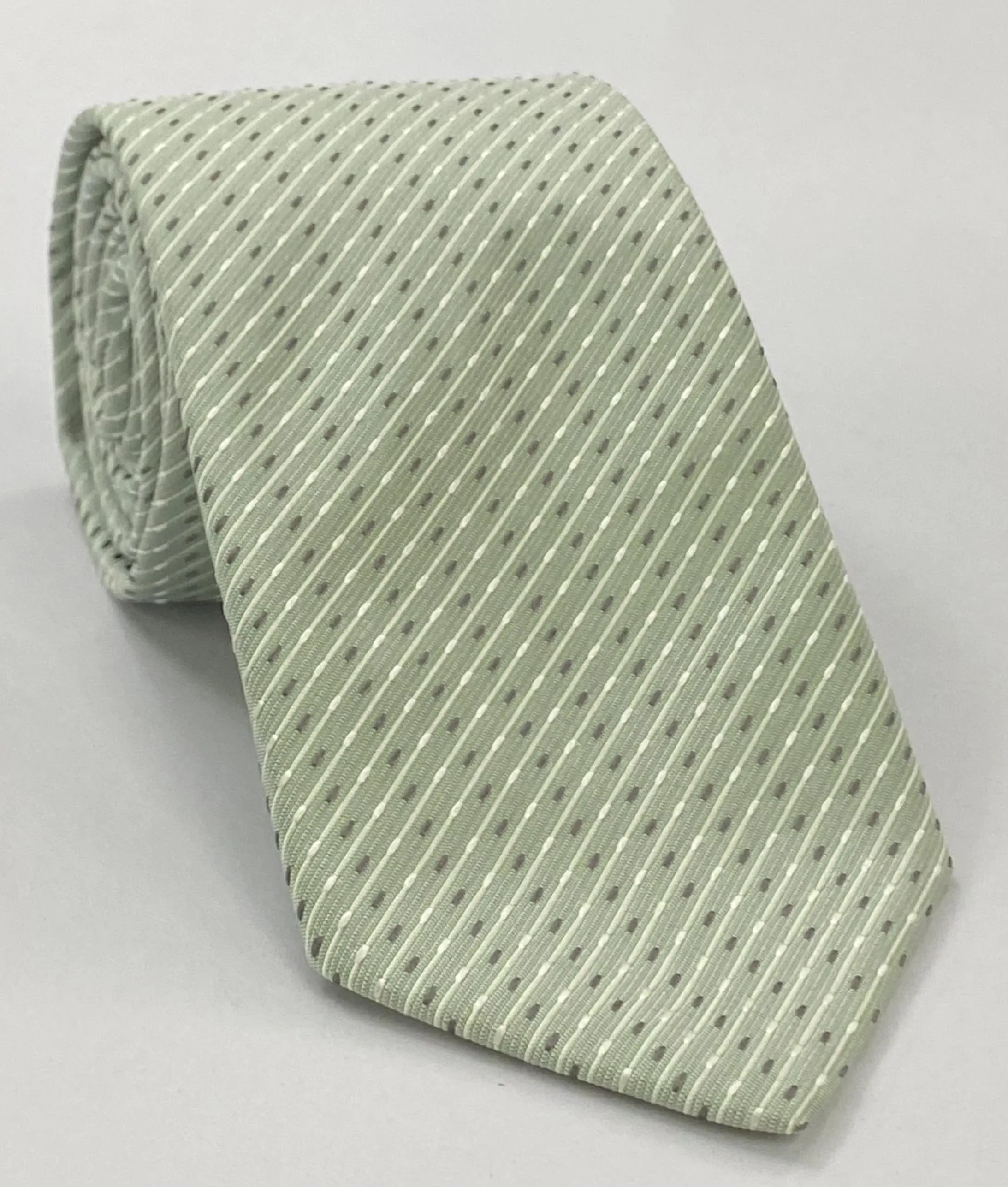 White & Gray on Light Mint Green Pattern Silk Tie EPT-25