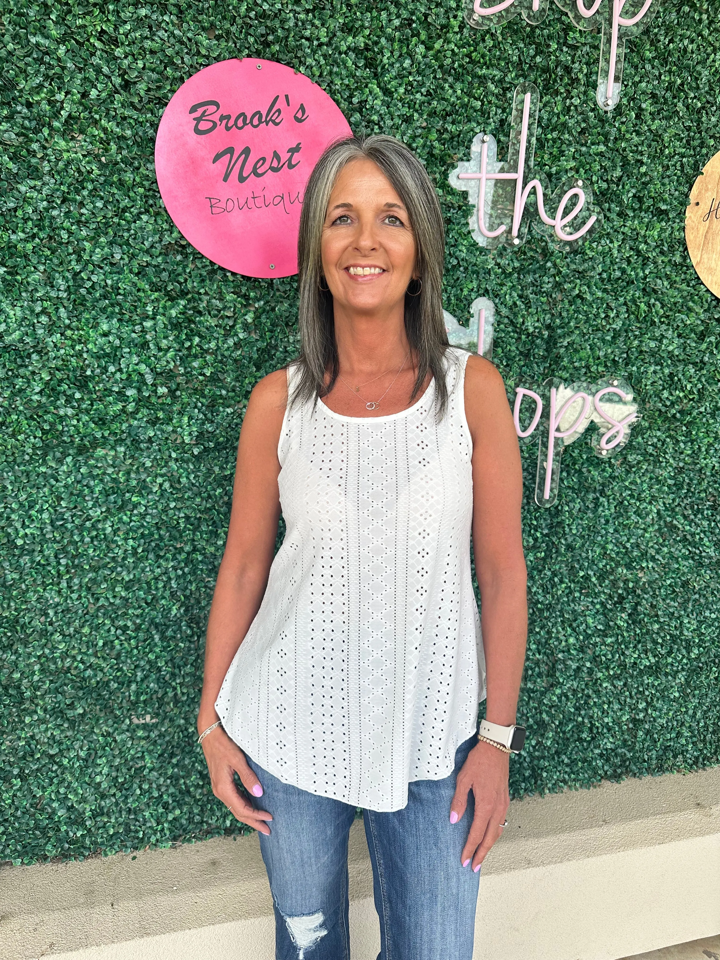 White Eyelet Tank Top