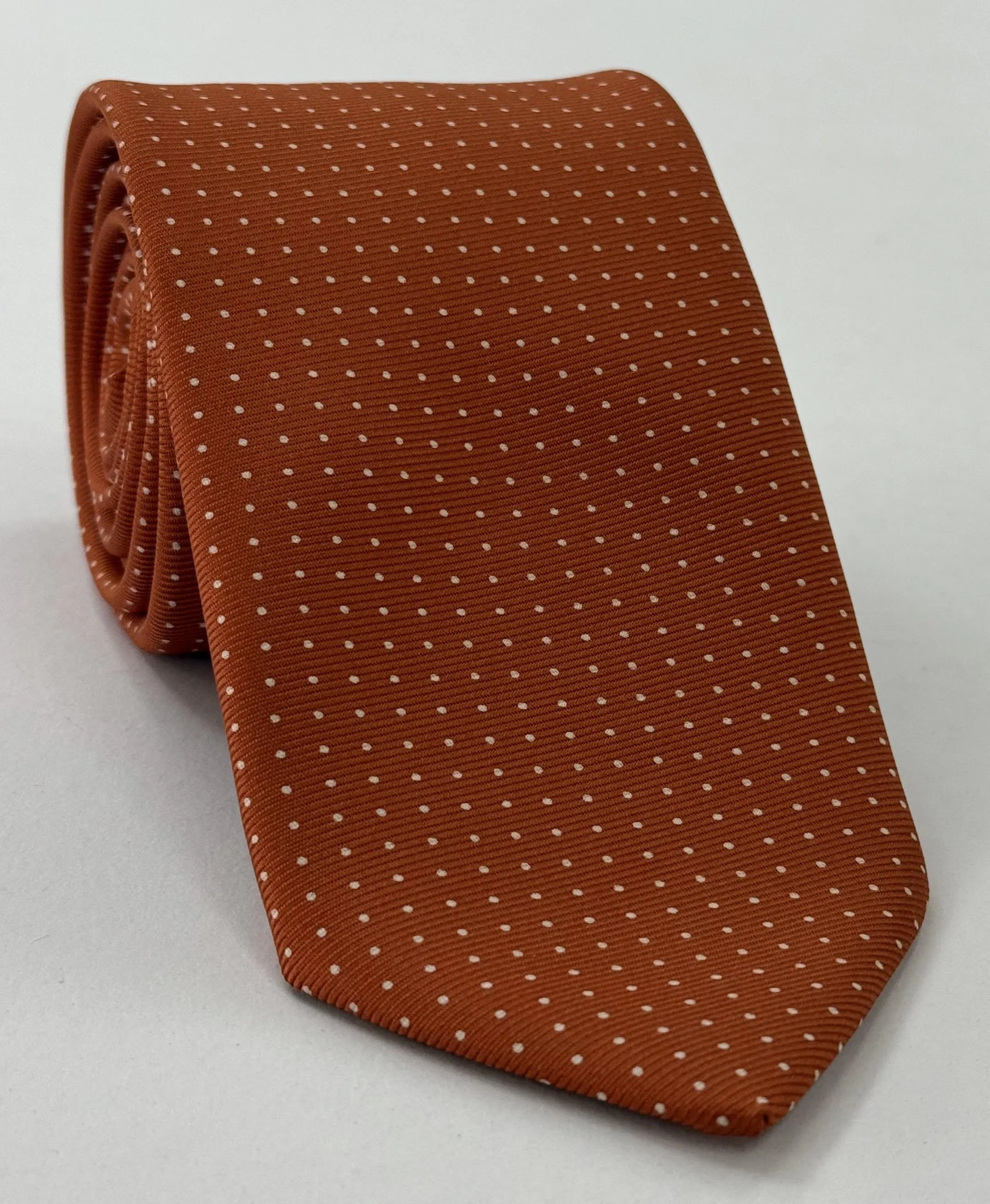 White on Burnt Orange Macclesfield Printed Silk Tie MCPDT-20