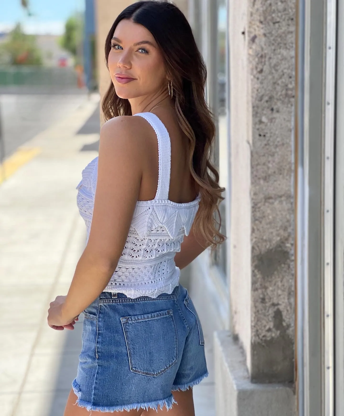 White Pointelle Knit Tank