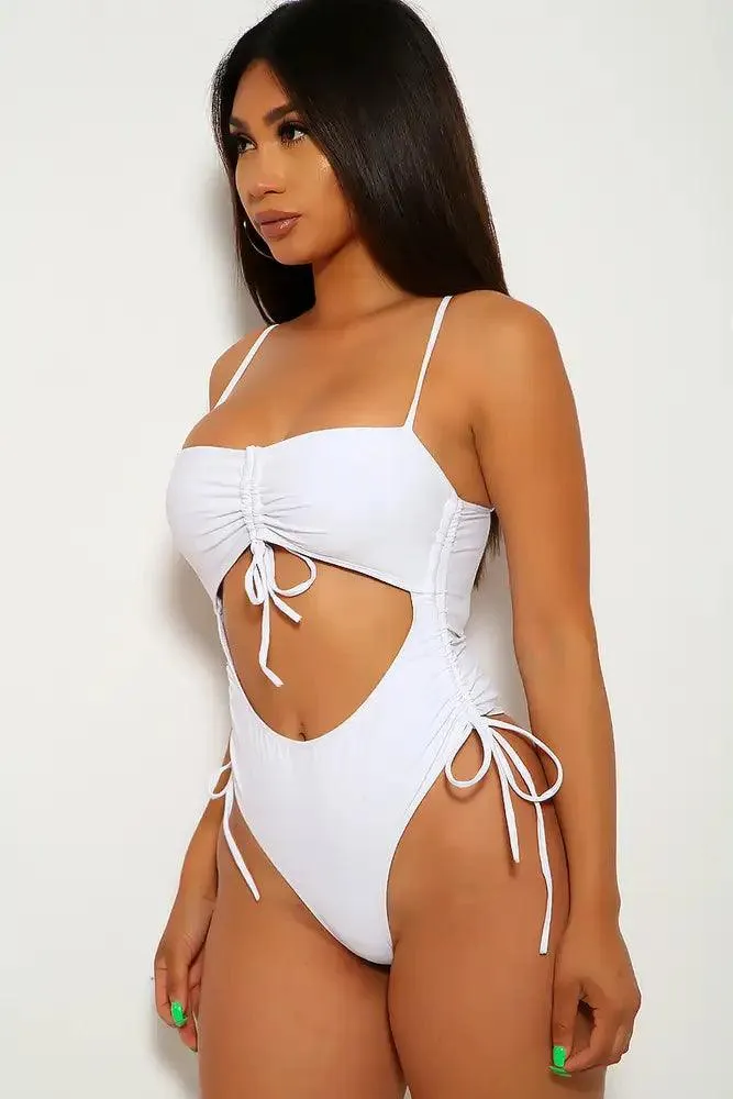 White Ruched One Piece Swimsuit