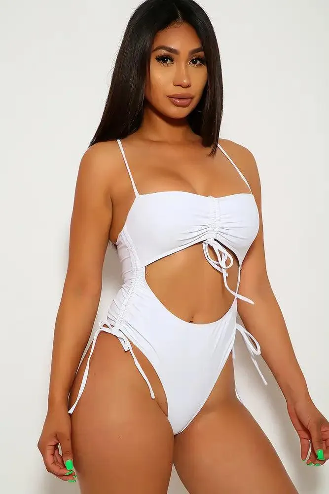White Ruched One Piece Swimsuit