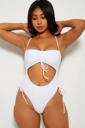 White Ruched One Piece Swimsuit