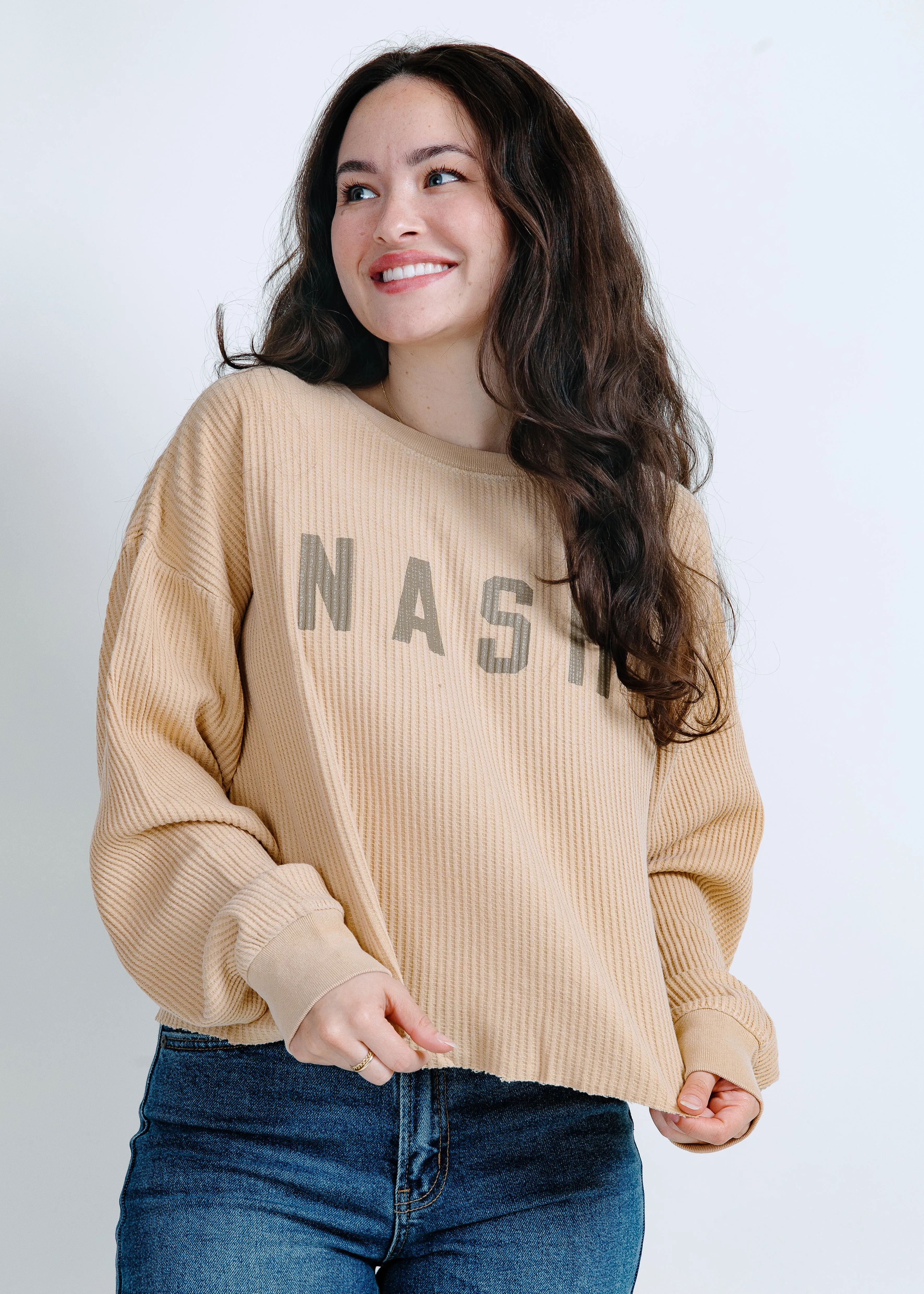 Whitney Waffle Crop - Taupe