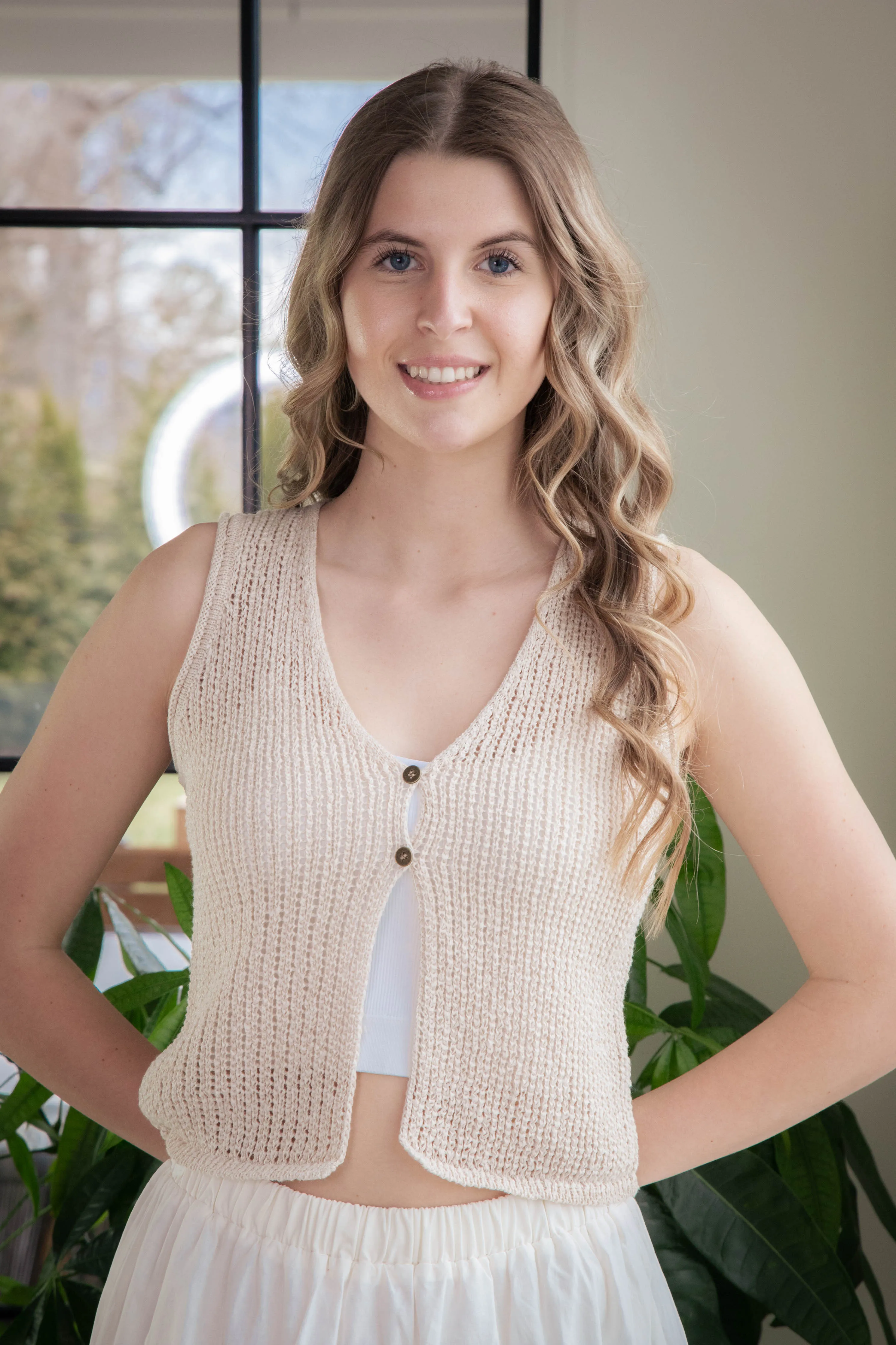 Willow Crocheted Button Front Vest, Natural