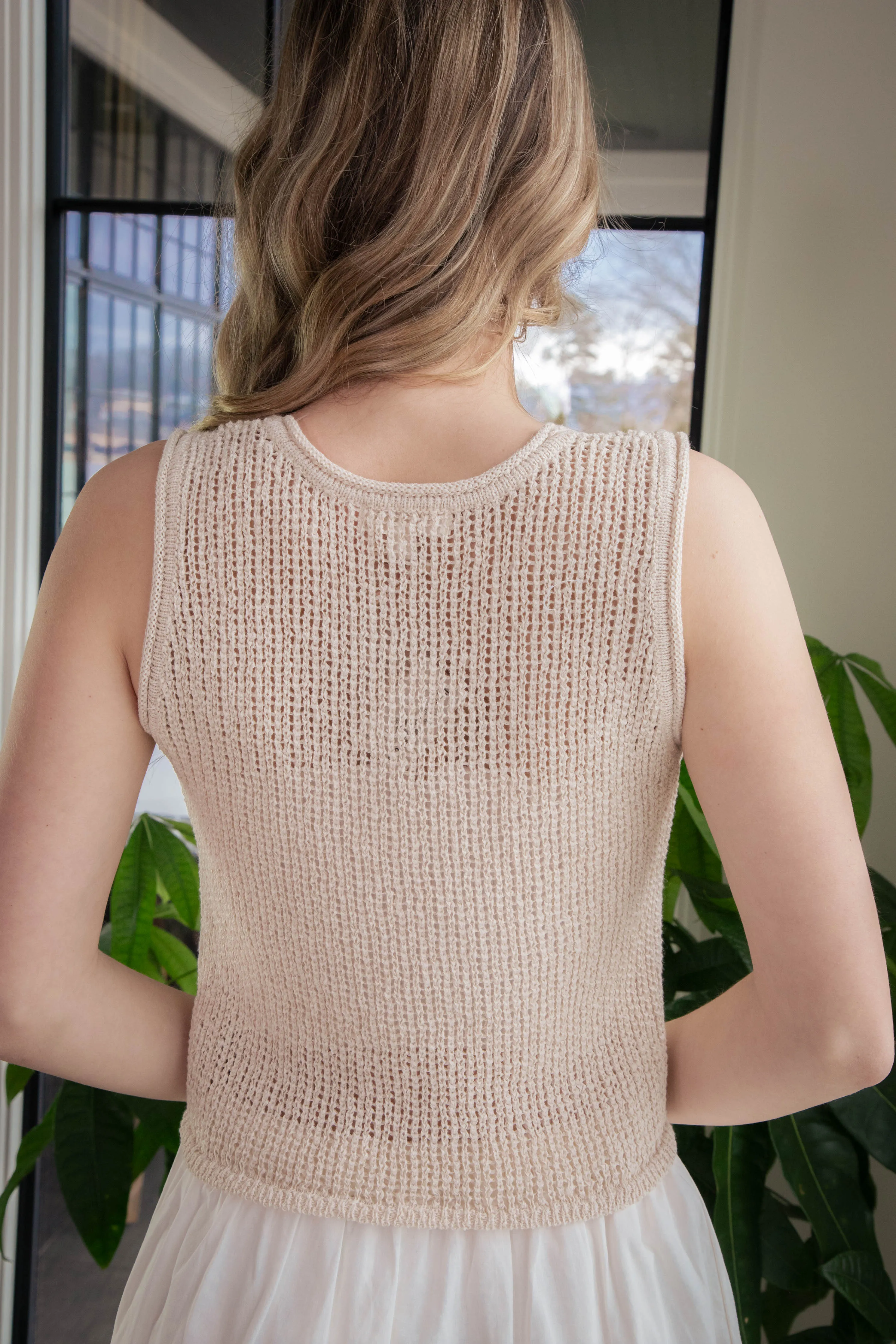 Willow Crocheted Button Front Vest, Natural