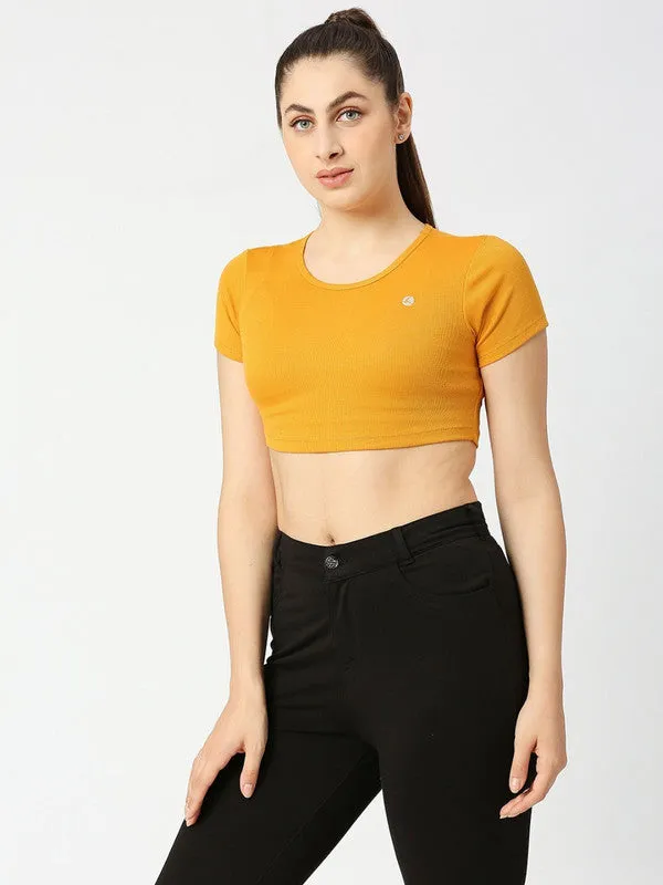 Women Mustard Solid Crop Top STUNNER TANK -01-Mustard