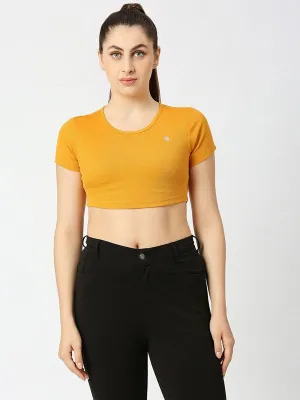 Women Mustard Solid Crop Top STUNNER TANK -01-Mustard