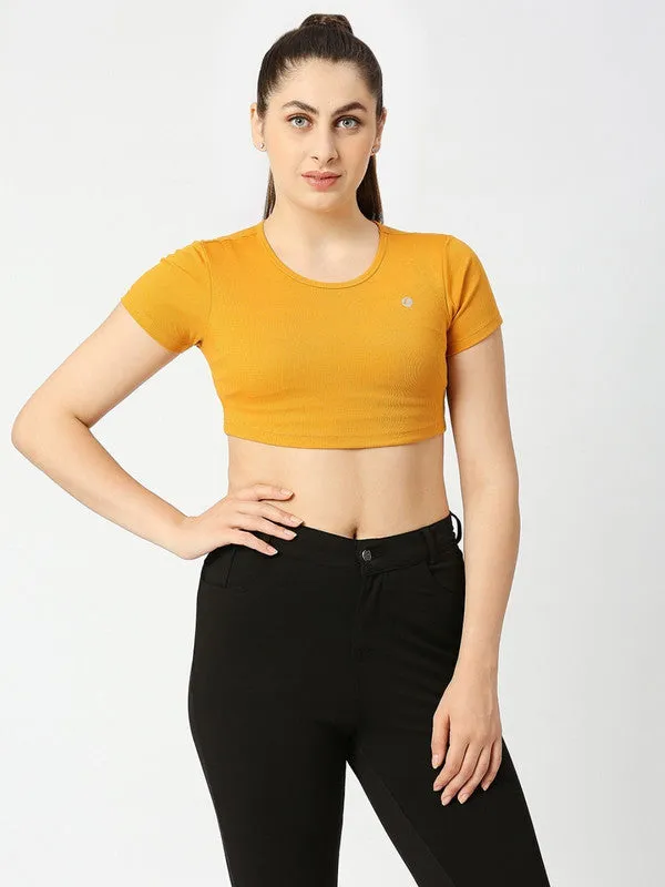 Women Mustard Solid Crop Top STUNNER TANK -01-Mustard