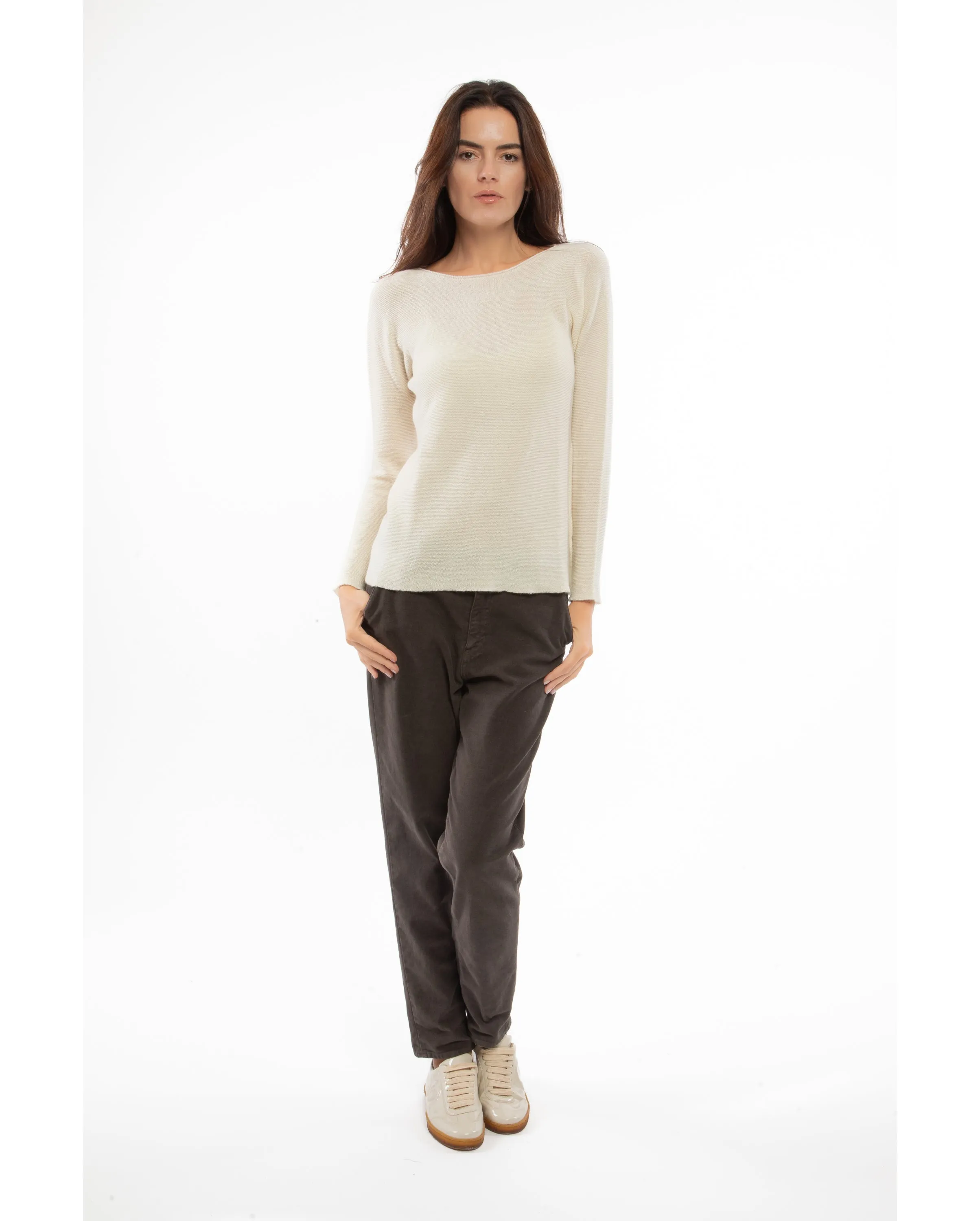 Women's Cashmere Links Stitch Boat Neck Black