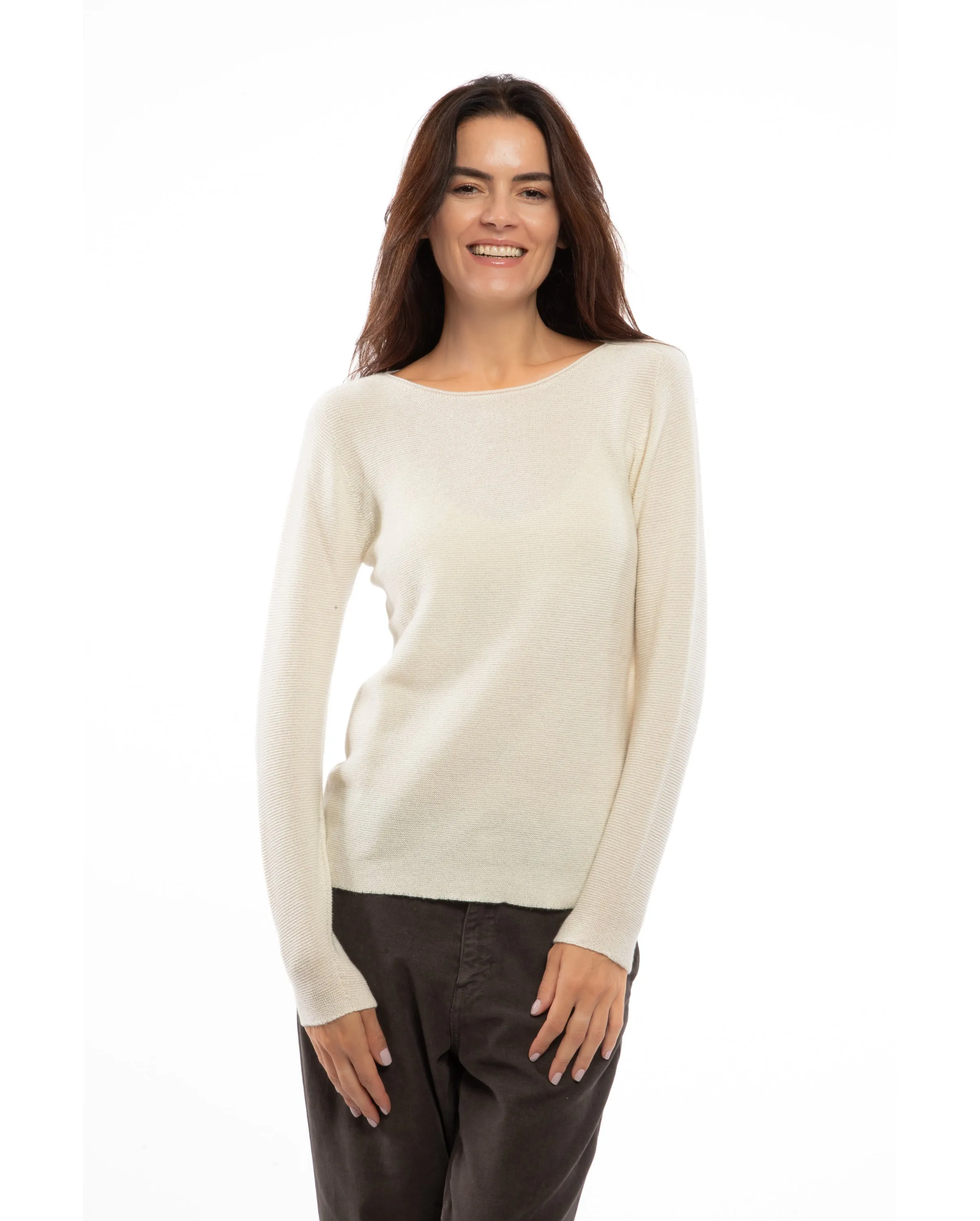 Women's Cashmere Links Stitch Boat Neck Black