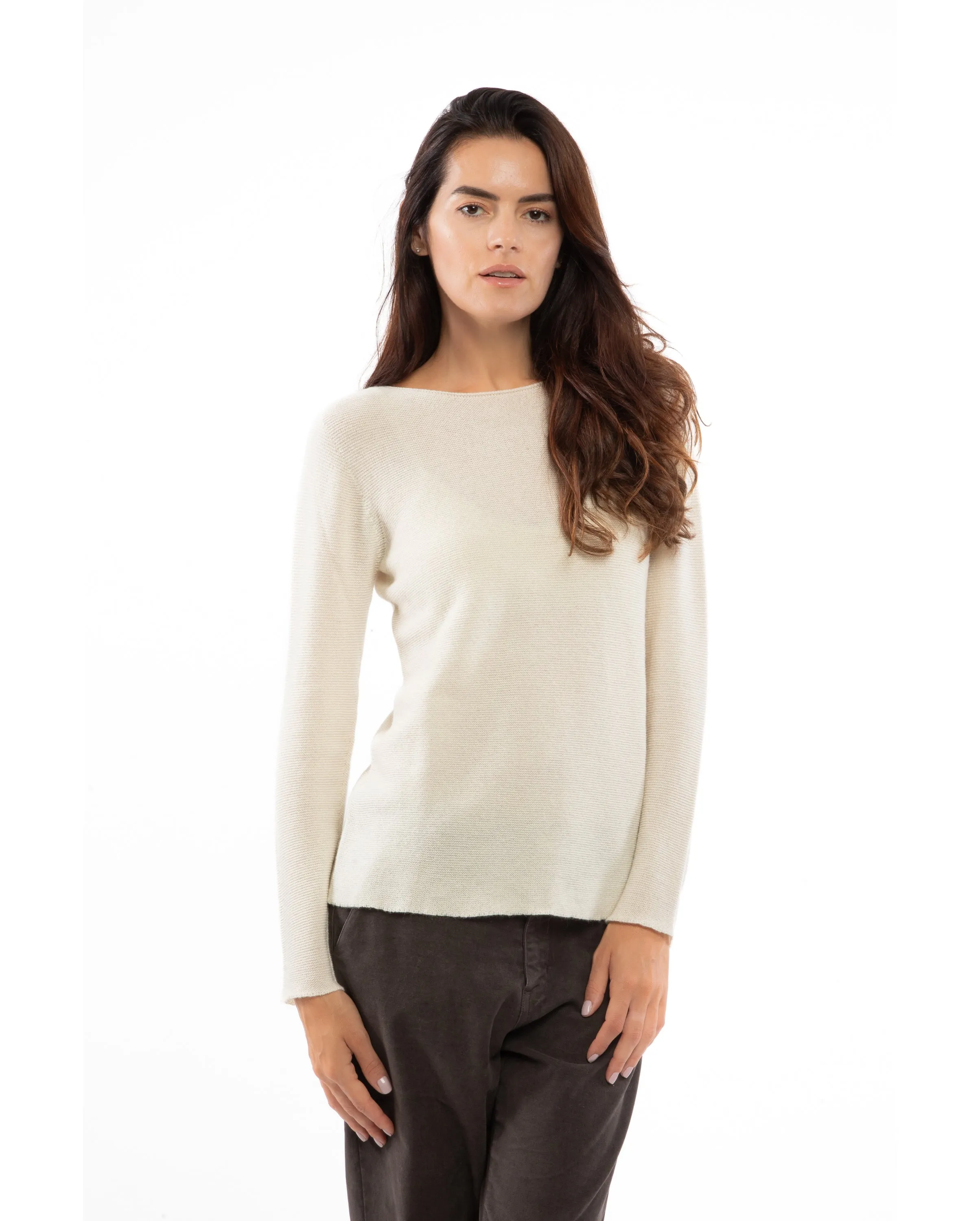 Women's Cashmere Links Stitch Boat Neck Black