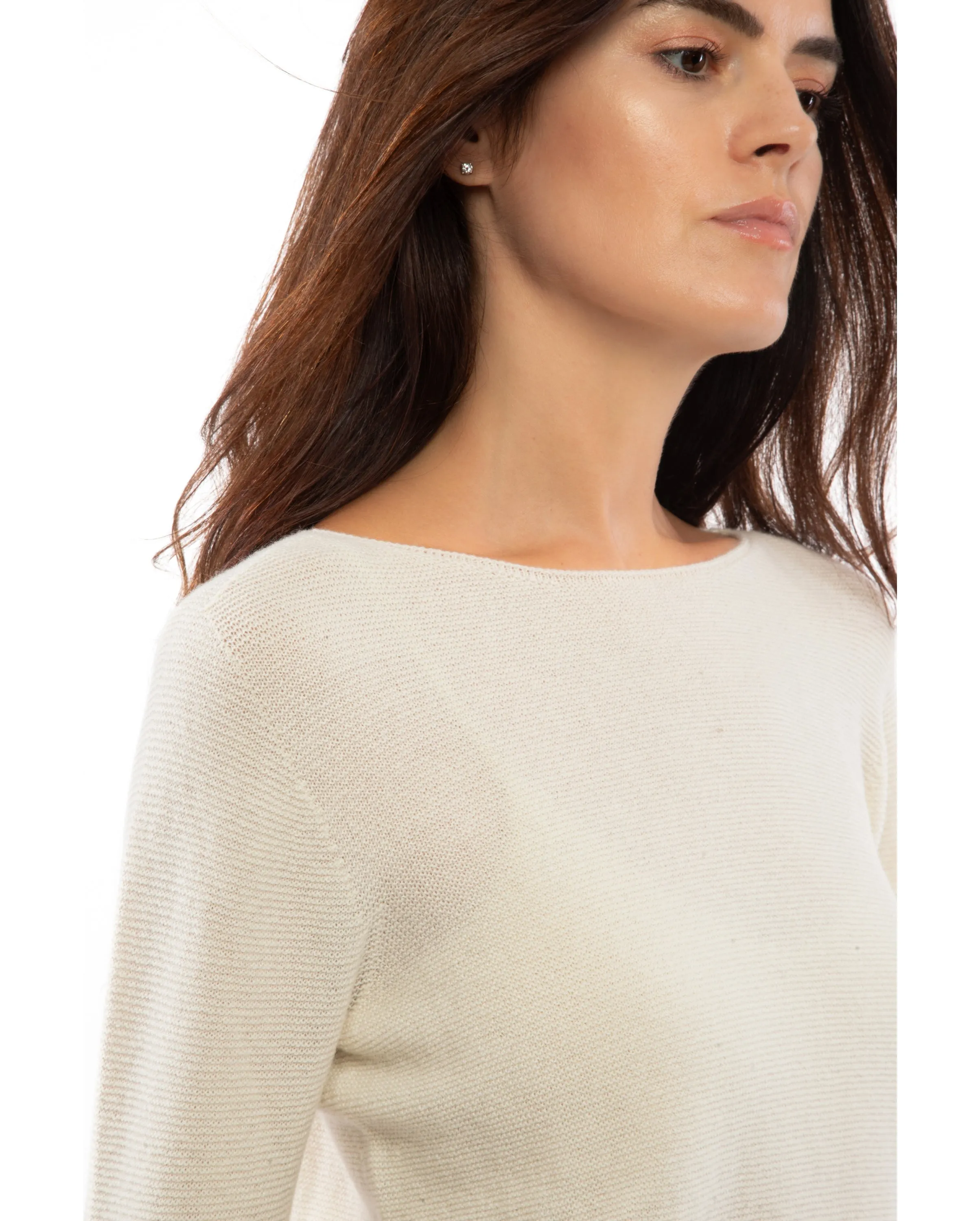 Women's Cashmere Links Stitch Boat Neck Black