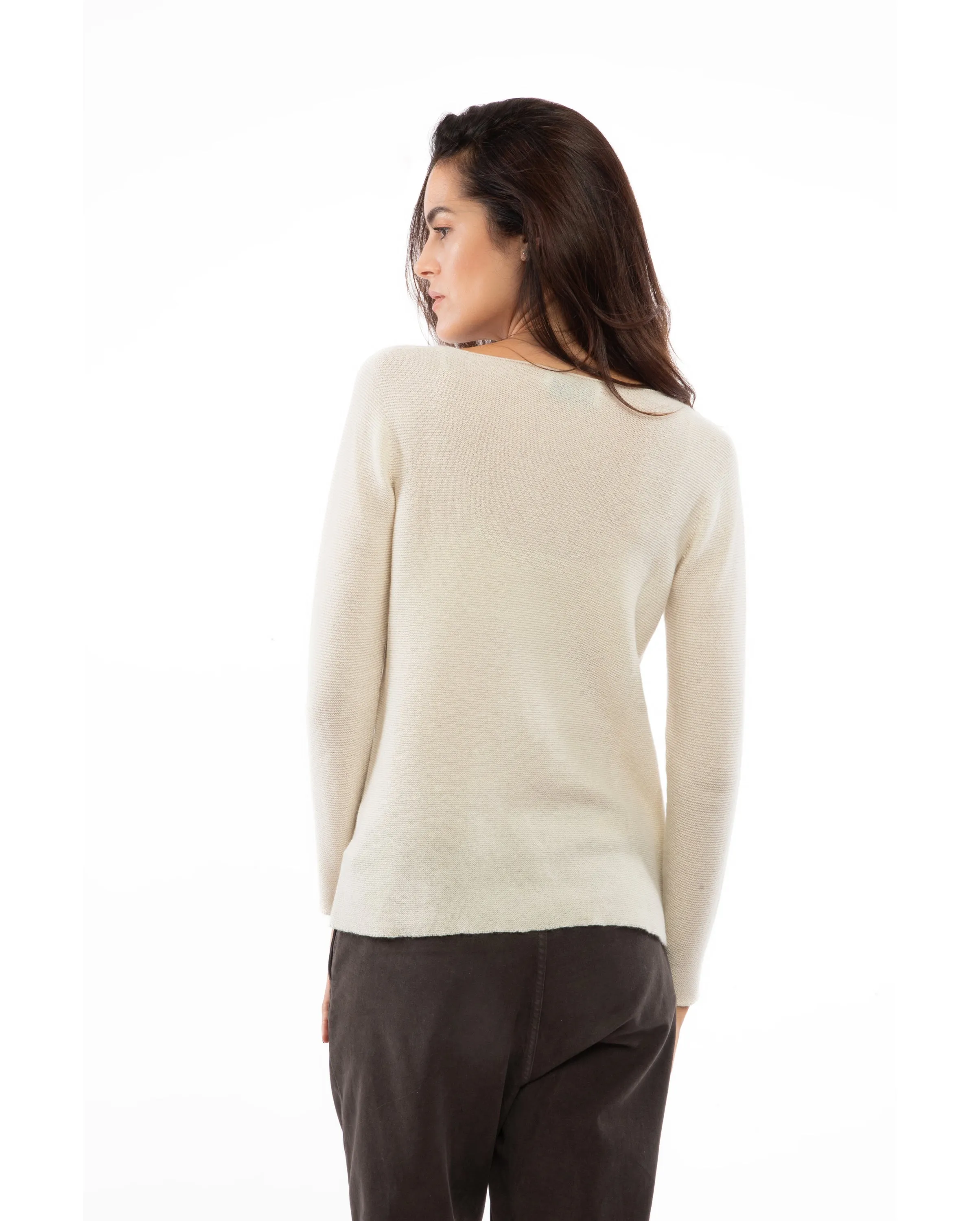 Women's Cashmere Links Stitch Boat Neck Black