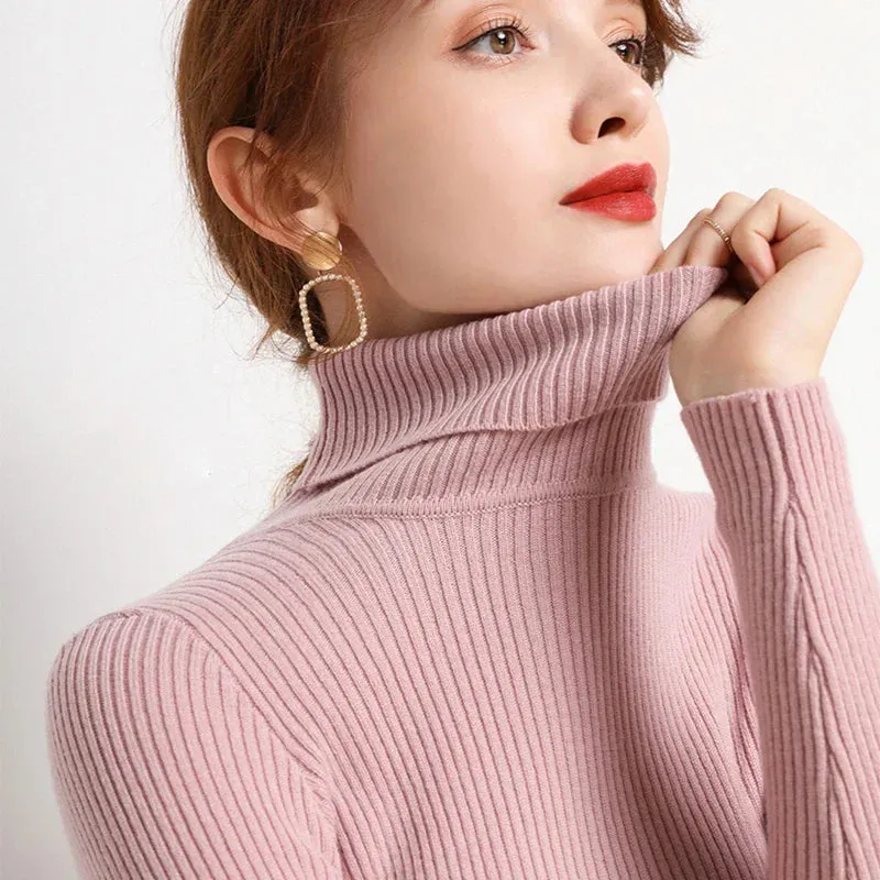 Women's fall turtleneck knit sweater