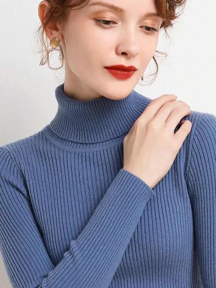 Women's fall turtleneck knit sweater