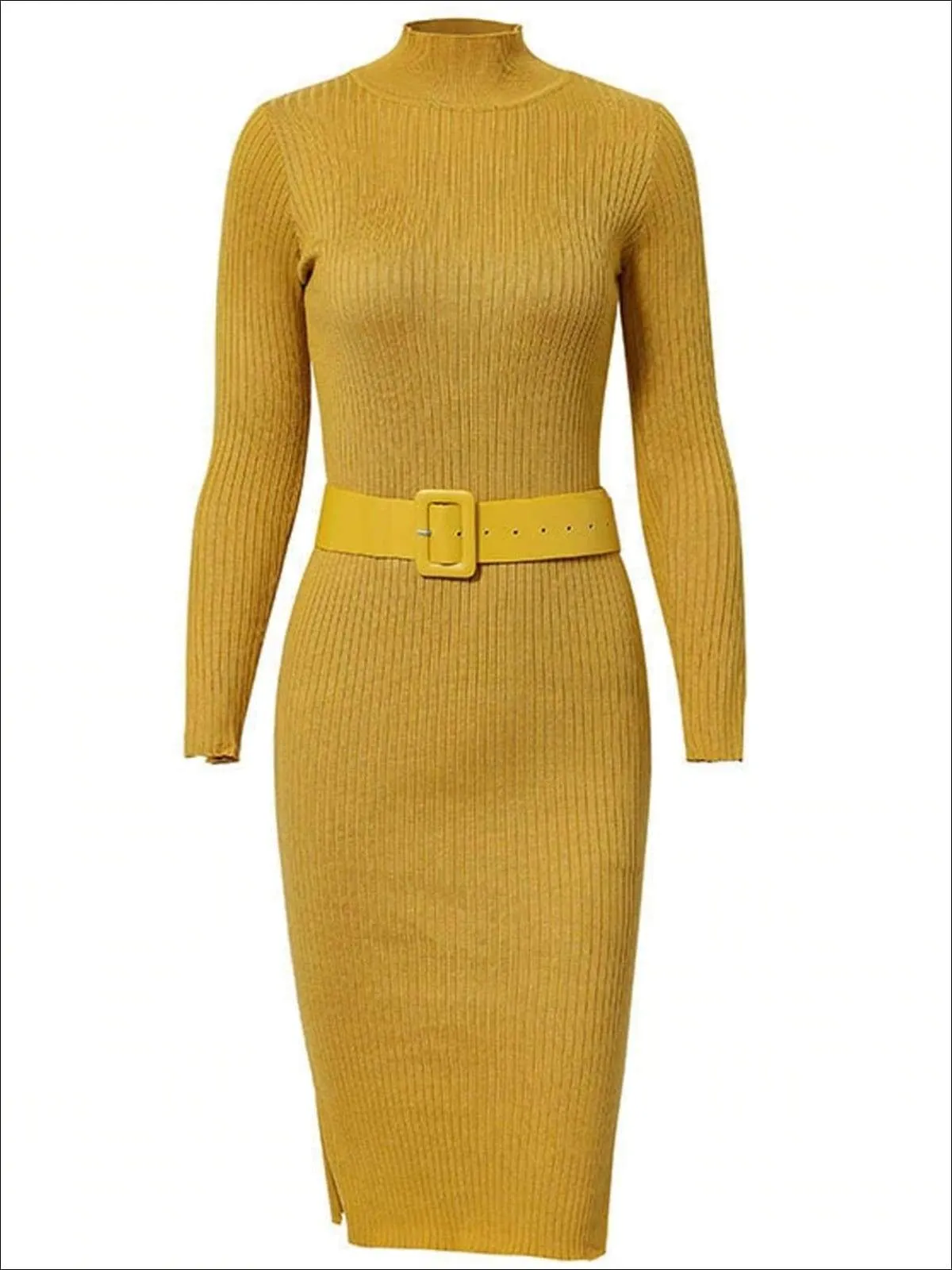 Women's Fashion Knit Bodycon  Belted Sweater Dress