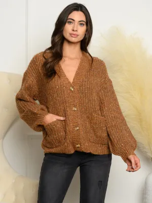 WOMEN'S LONG SLEEVE BUTTON CLOSURE FRONT POCKETS SWEATER CARDIGAN