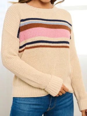 WOMEN'S LONG SLEEVE COLORBLOCK KNIT PULLOVER SWEATER