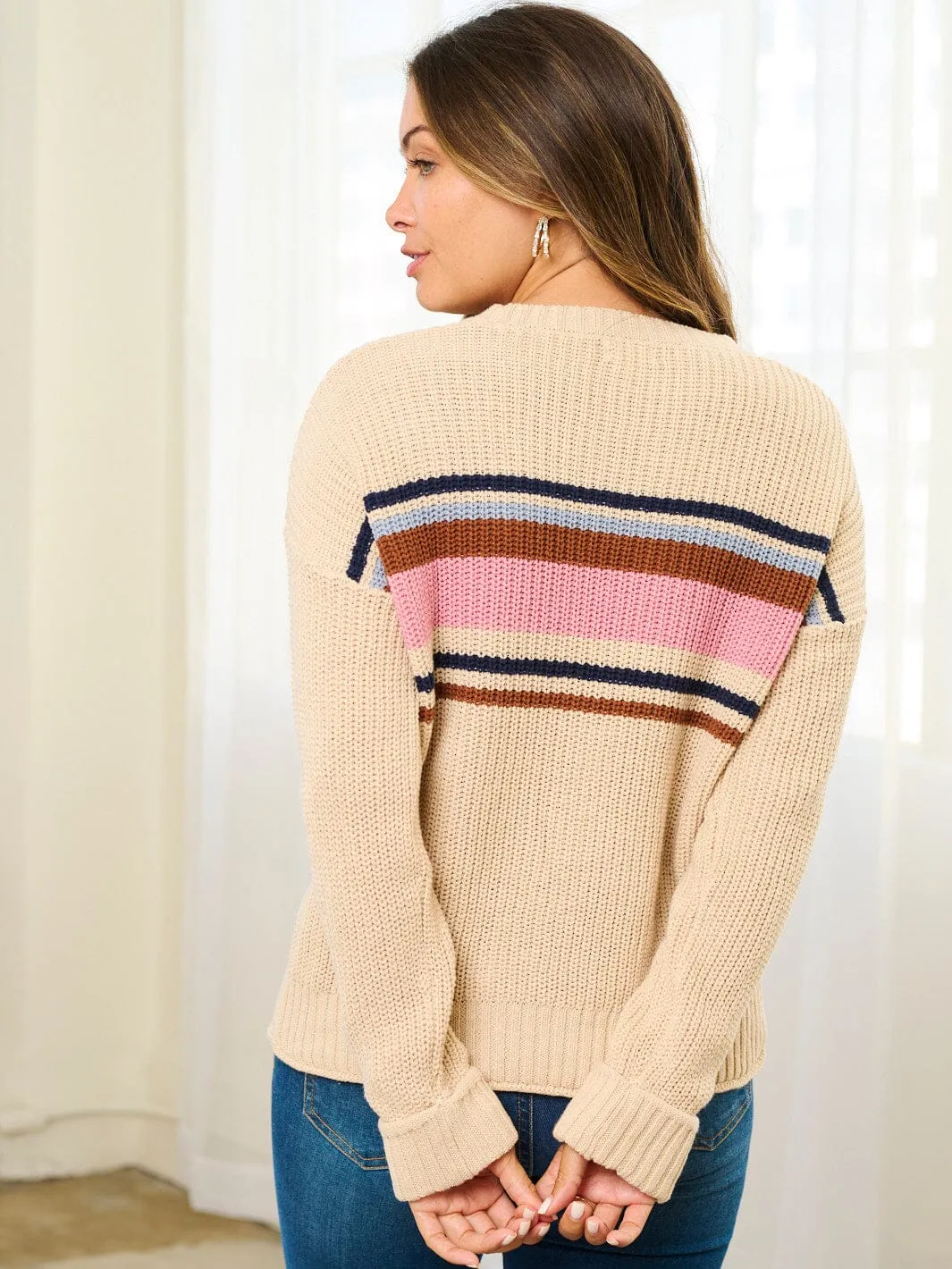 WOMEN'S LONG SLEEVE COLORBLOCK KNIT PULLOVER SWEATER