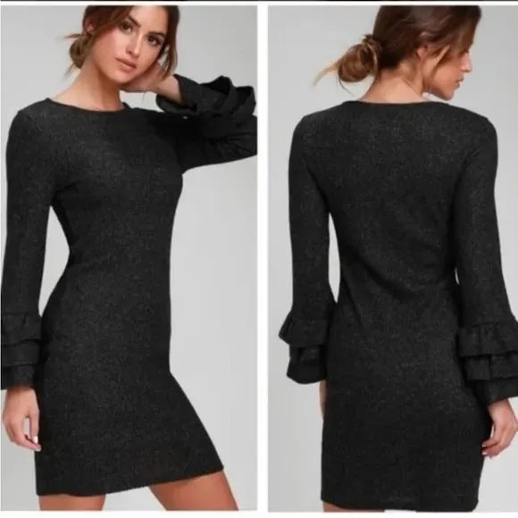 Women’s Long Sleeve Midi Bodycon Lulu’s Sweater Dress Size Large Flare Sleeve