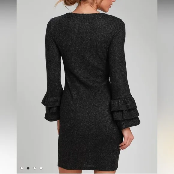 Women’s Long Sleeve Midi Bodycon Lulu’s Sweater Dress Size Large Flare Sleeve