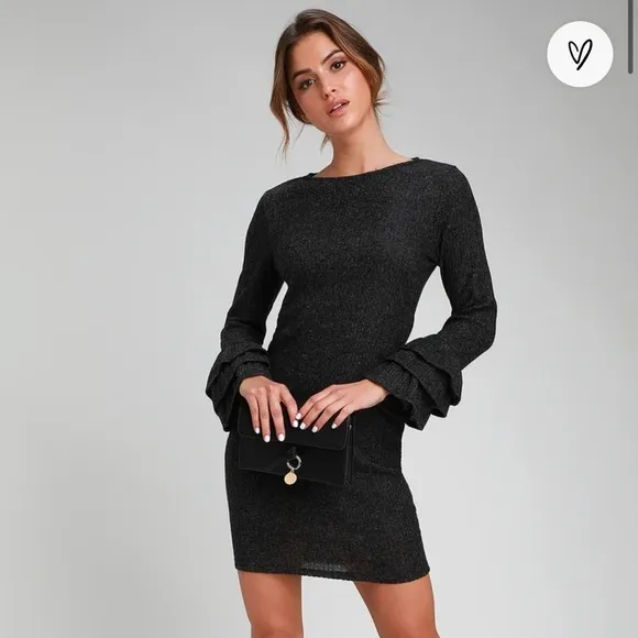Women’s Long Sleeve Midi Bodycon Lulu’s Sweater Dress Size Large Flare Sleeve