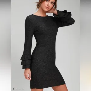 Women’s Long Sleeve Midi Bodycon Lulu’s Sweater Dress Size Large Flare Sleeve