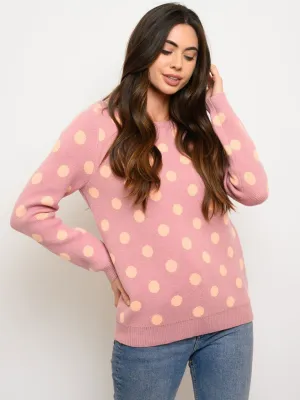 WOMEN'S LONG SLEEVE POLKA DOTS SWEATER