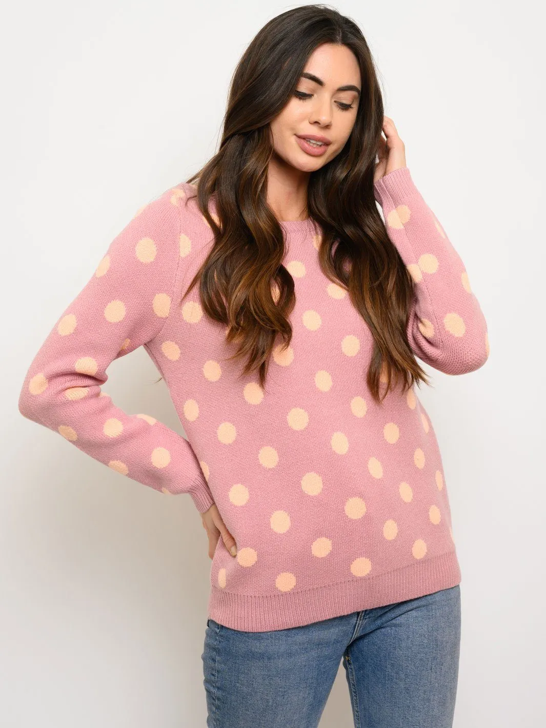 WOMEN'S LONG SLEEVE POLKA DOTS SWEATER