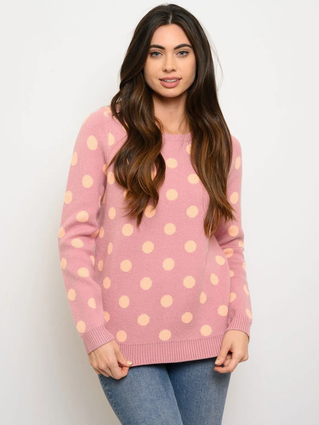WOMEN'S LONG SLEEVE POLKA DOTS SWEATER