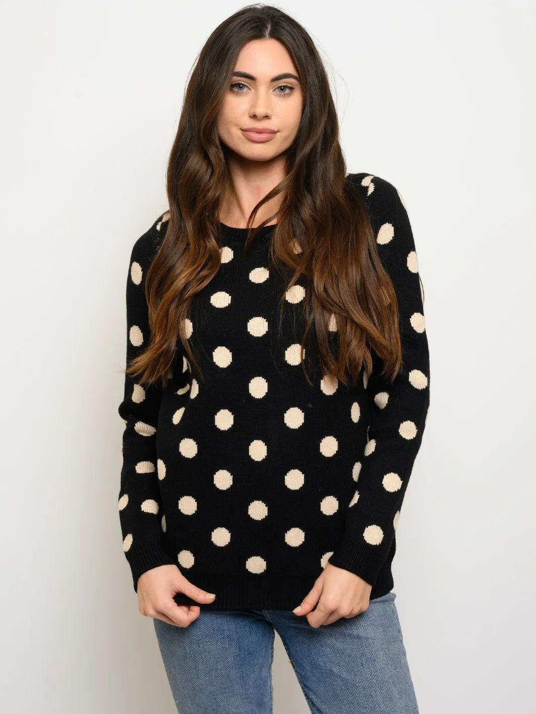 WOMEN'S LONG SLEEVE POLKA DOTS SWEATER