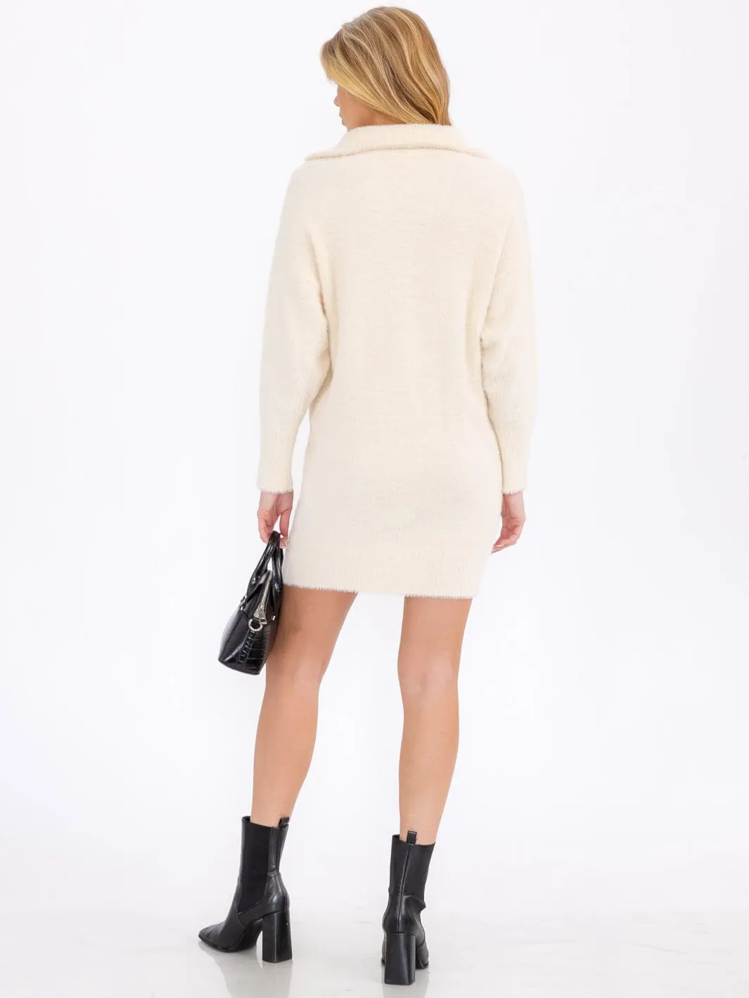 WOMEN'S LONG SLEEVE ZIP UP SWEATER MINI DRESS