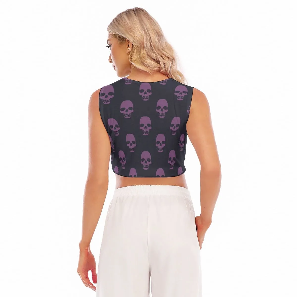 Women's Purple Skulls Sleeveless Cropped Top