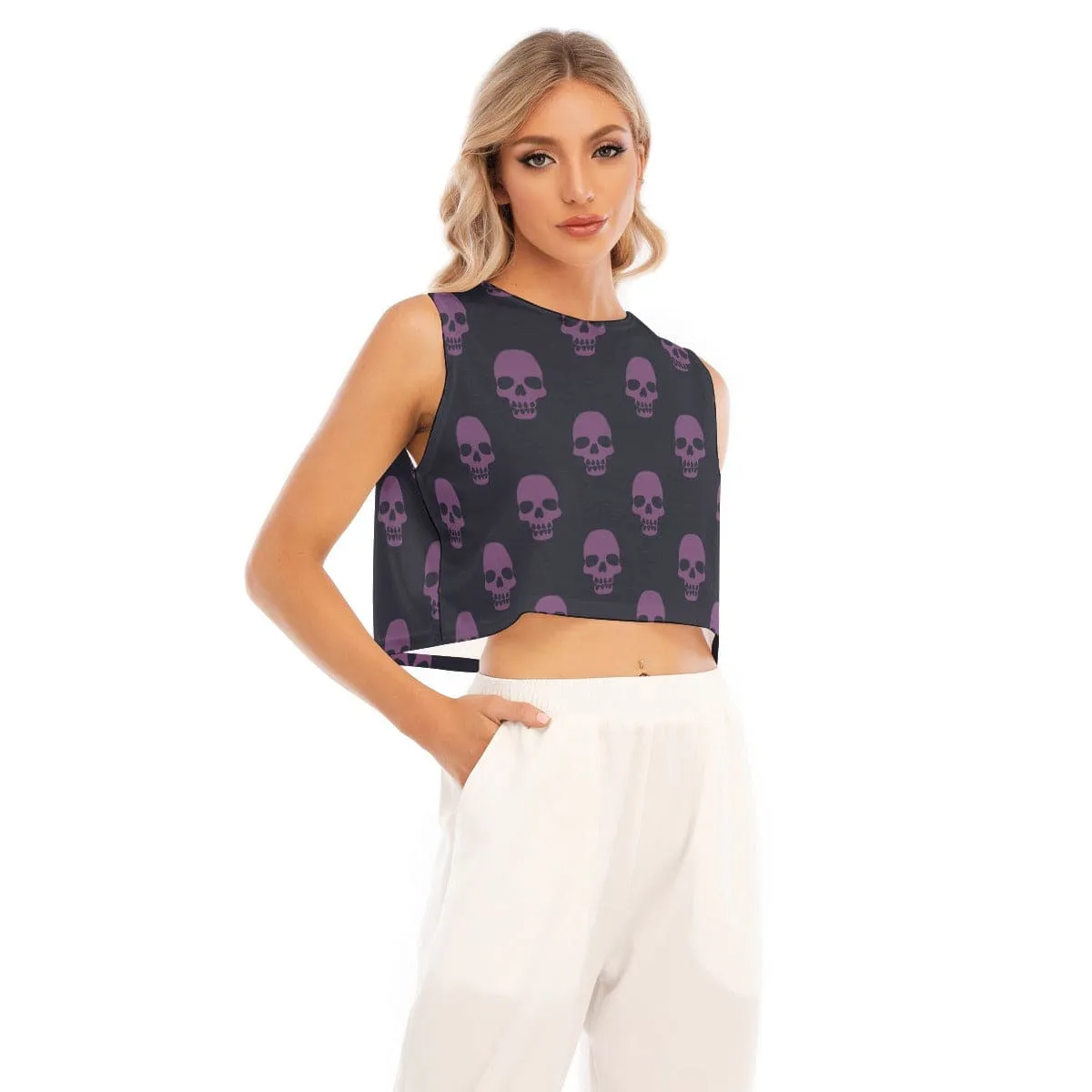 Women's Purple Skulls Sleeveless Cropped Top