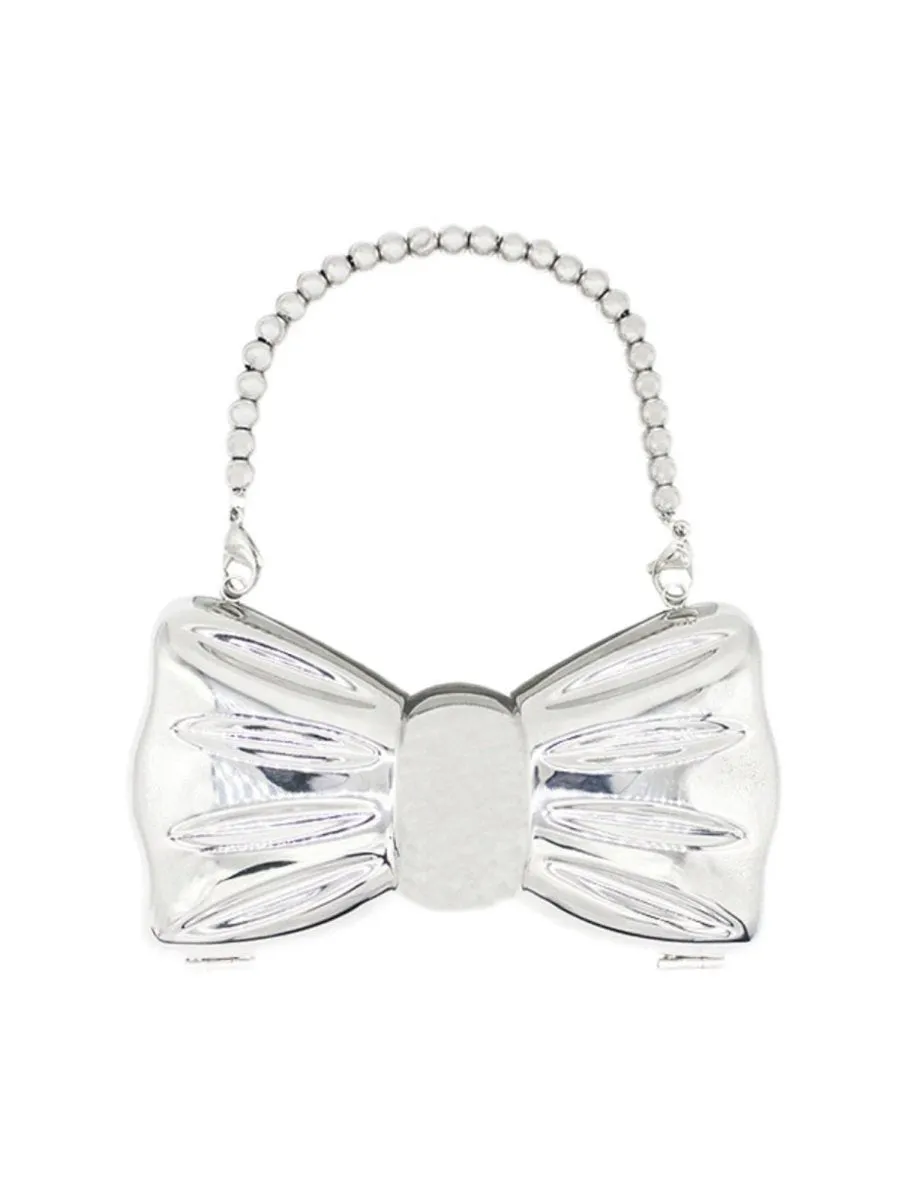 Women's Silver Bow Clutch Mini Evening Bags