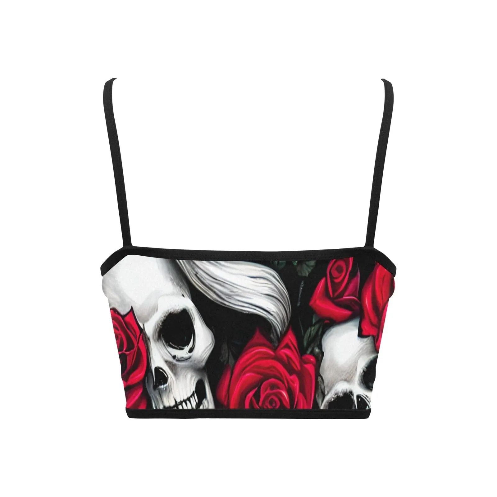 Women's Skull Red Roses Spaghetti Strap Crop Top
