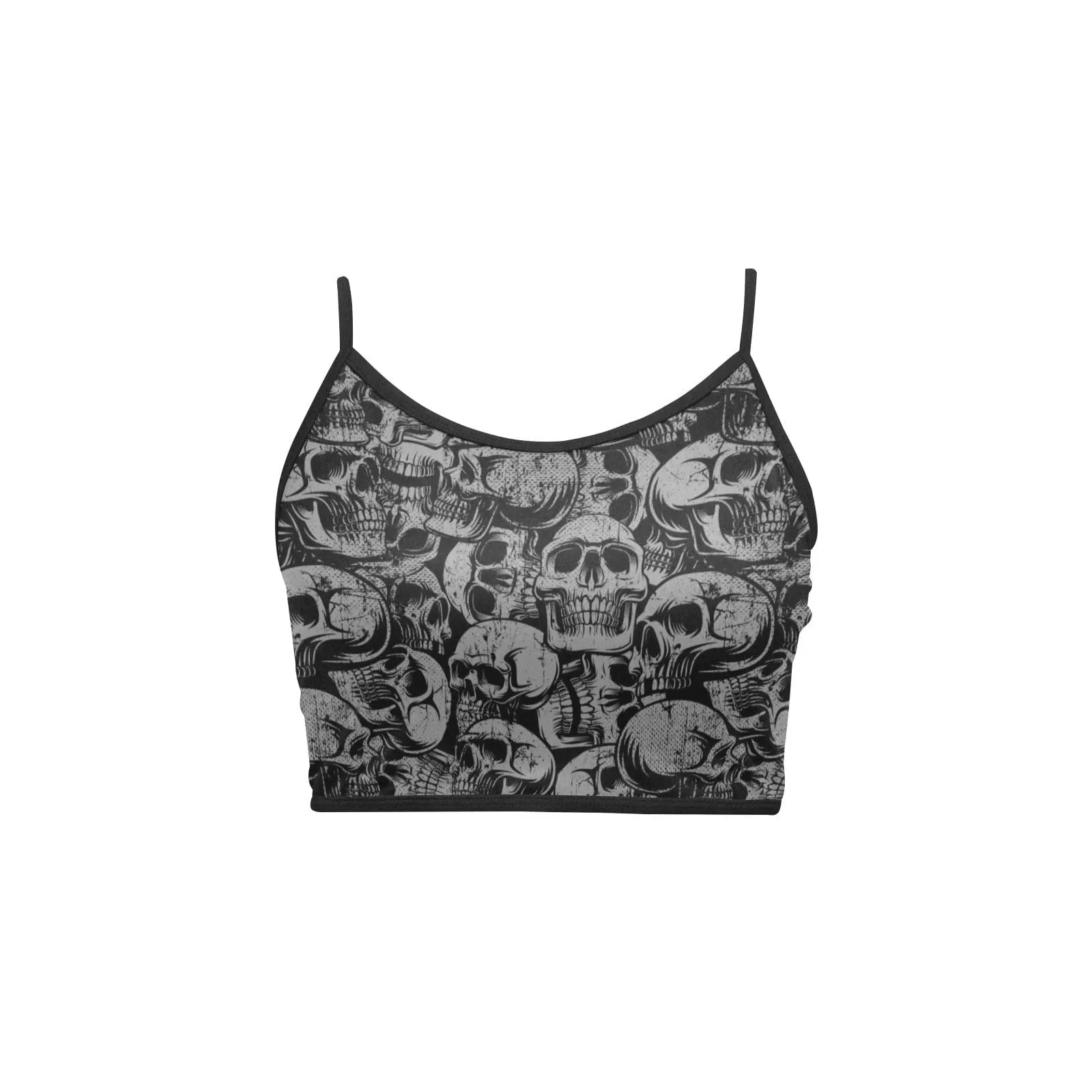 Women's Spaghetti Strap Crop Top Black Skulls Print