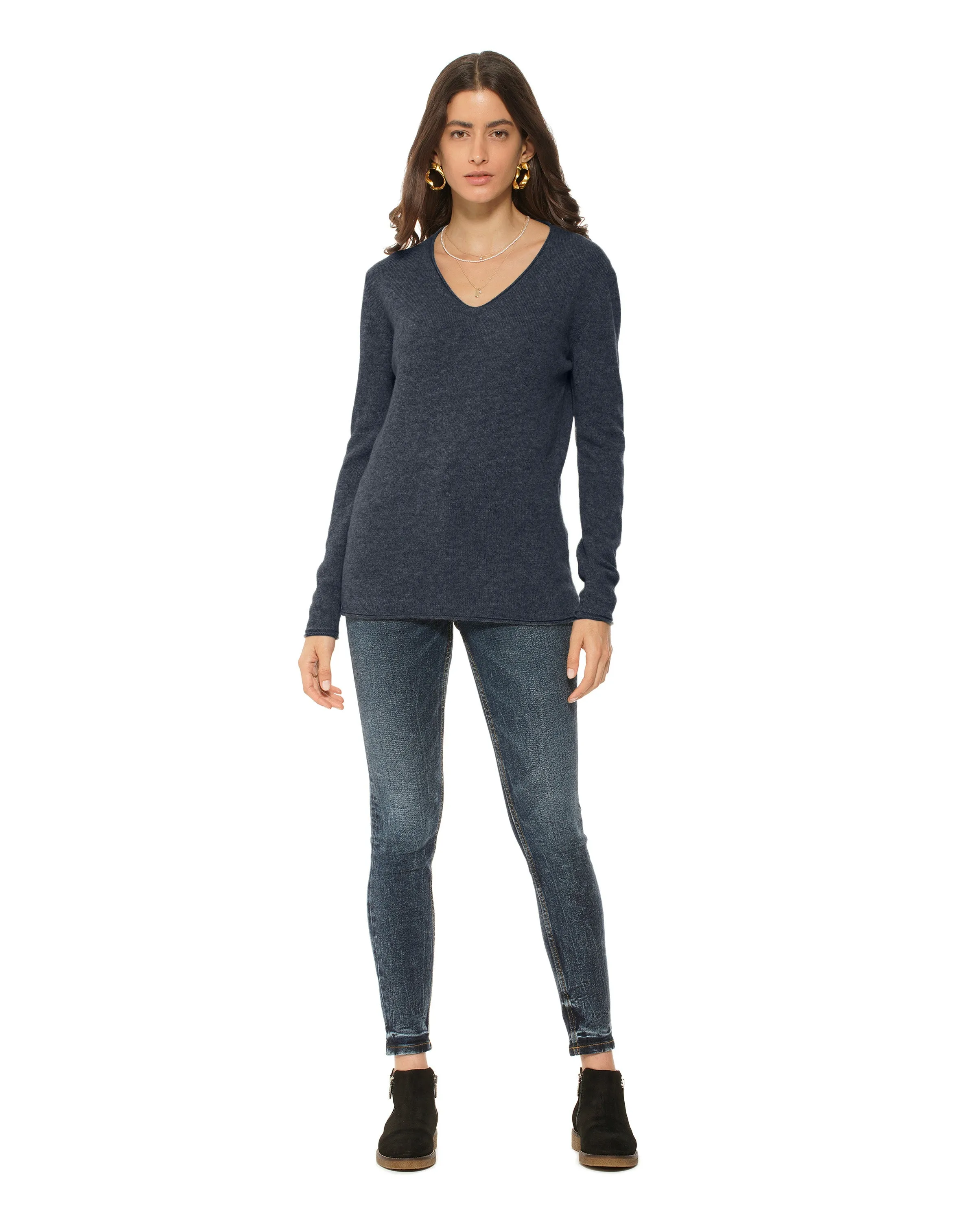 Women's Ultra-Light Cashmere V-Neck Sweater Charcoal